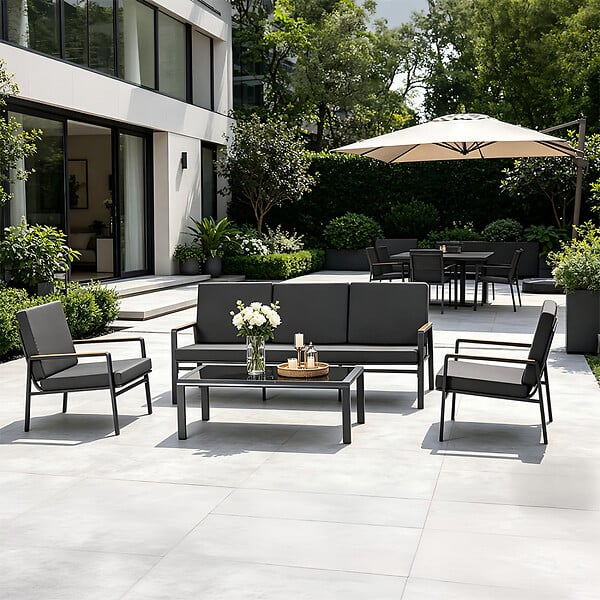 CONCEPT USINE - Salon de jardin 5 places en aluminium gris foncé HOBART - large