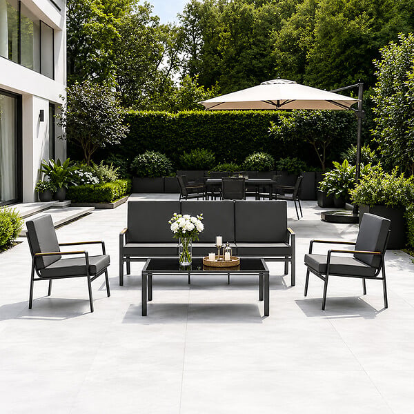 CONCEPT USINE - Salon de jardin 5 places en aluminium gris foncé HOBART - large