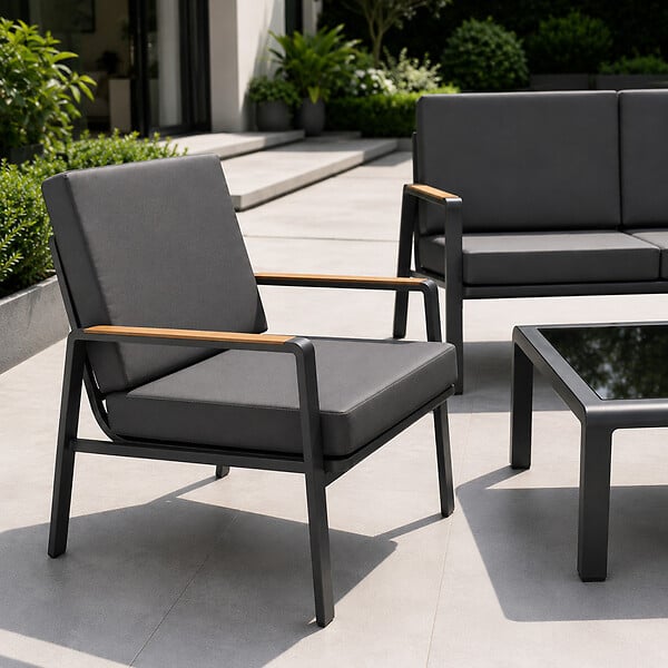CONCEPT USINE - Salon de jardin 5 places en aluminium gris foncé HOBART - large