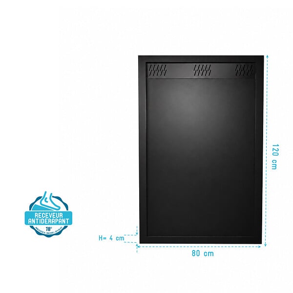AURLANE - Receveur en Acrylique Noir 80x120x4 cm - Grille Linéaire Noire - WHITENESS II - large