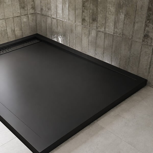 AURLANE - Receveur en Acrylique Noir 80x120x4 cm - Grille Linéaire Noire - WHITENESS II - large