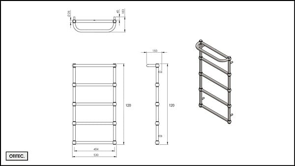 OTITEC - Sèche-serviettes électrique - Avec thermostat connecté - NEBULA - 120 x 53 cm - Cuivre Brossé - 500W - large