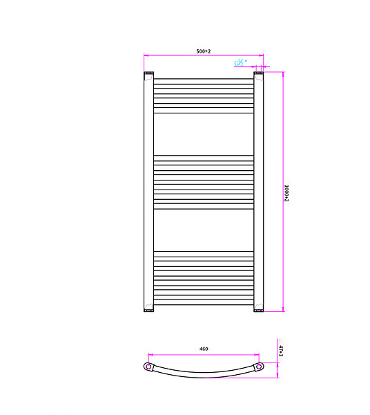OTITEC - Sèche-serviettes électrique – 100 x 50 cm – Doré - 800W - Avec thermostat connecté - ELEGANT - large