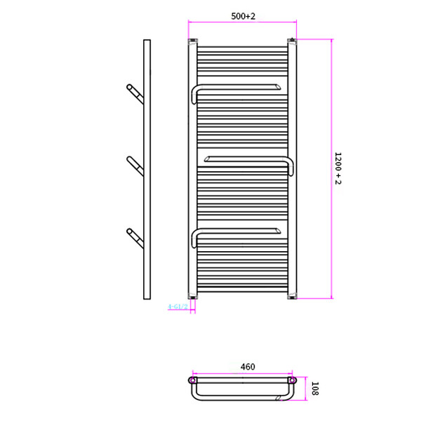 OTITEC - Sèche-serviettes électrique – 120 x 50 cm – Doré – 400W - Avec thermostat connecté - SUDO - large