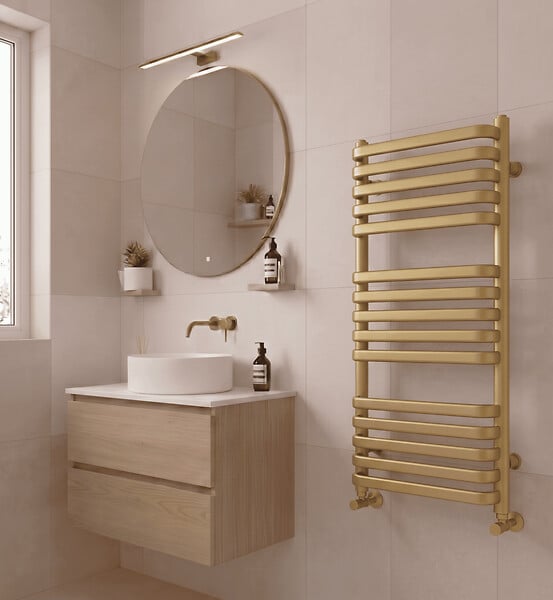 OTITEC - Sèche-serviettes électrique – 124 x 50 cm – Doré – 400W - Avec thermostat connecté - CHARLI - large