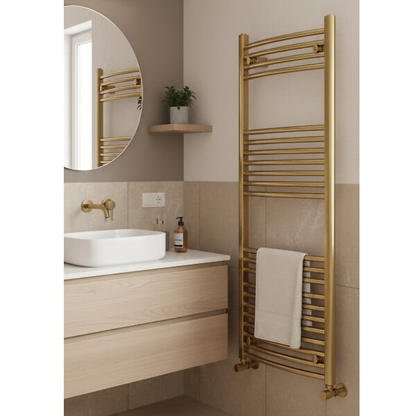 OTITEC - Sèche-serviettes électrique – 120 x 50 cm – Doré – 700W - Avec thermostat connecté - ELEGANT - large