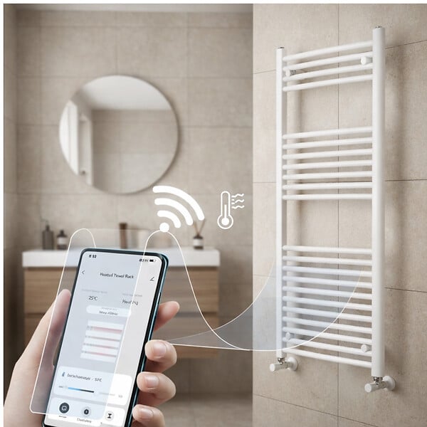OTITEC - Sèche-serviettes électrique – 120 x 50 cm – Blanc – 700W - Avec thermostat connecté - ELEGANT - large