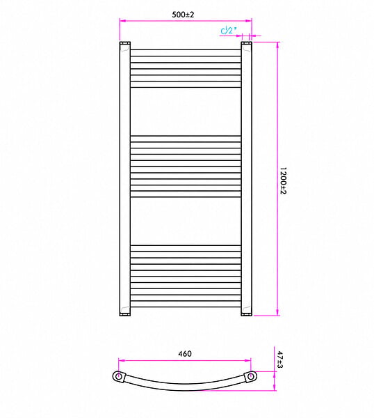 OTITEC - Sèche-serviettes électrique – 120 x 50 cm – Doré – 300W - Avec thermostat connecté - ELEGANT - large