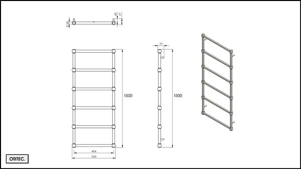 OTITEC - Sèche-serviettes électrique - Avec thermostat connecté - WEMA - 150 x 53 cm - Laiton Brossé - 400W - large