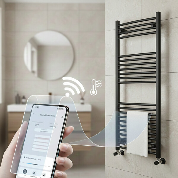 OTITEC - Sèche-serviettes électrique – 120 x 50 cm – Noir – 300W - Avec thermostat connecté - ELEGANT - large