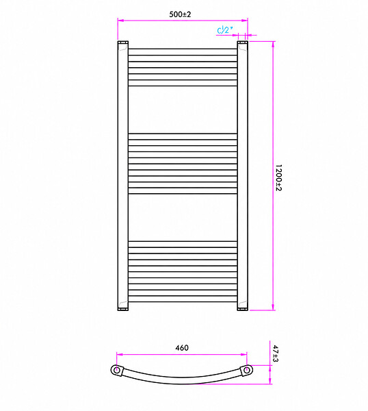 OTITEC - Sèche-serviettes électrique – 120 x 50 cm – Noir – 300W - Avec thermostat connecté - ELEGANT - large