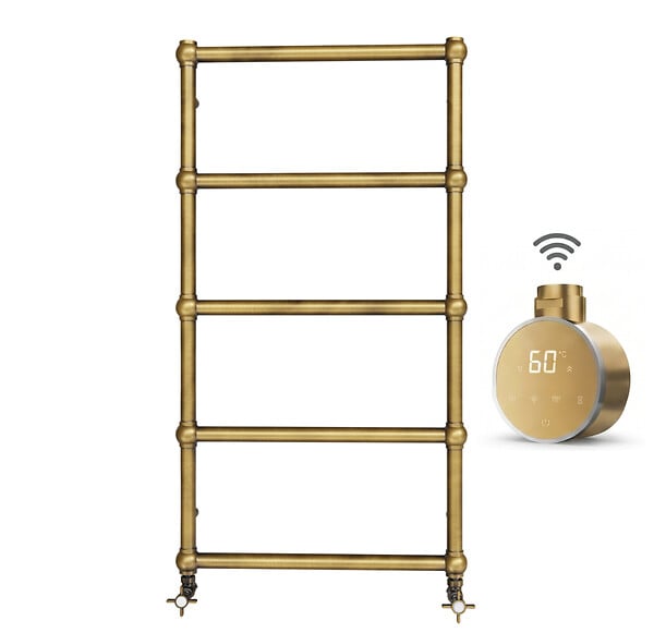 OTITEC - Sèche-serviettes électrique - Avec thermostat connecté - WEMA - 120 x 53 cm - Laiton Brossé - 400W - large