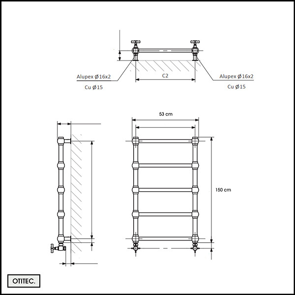 OTITEC - Sèche-serviettes électrique - Avec thermostat connecté - WEMA - 150 x 53 cm - Blanc - 500W - large
