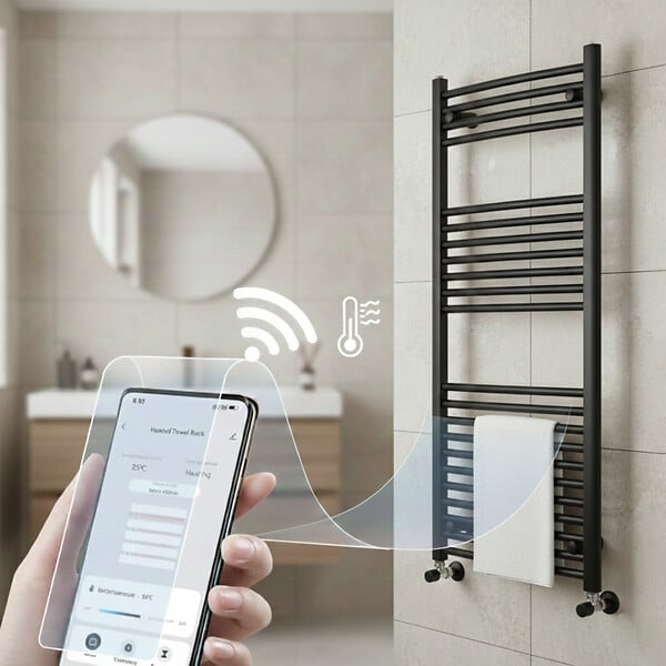 OTITEC - Sèche-serviettes électrique – 120 x 50 cm – Noir – 800W - Avec thermostat connecté - ELEGANT - large