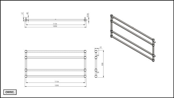 OTITEC - Sèche-serviettes électrique - Avec thermostat connecté - WAME - 120 x 53 cm - Cuivre Brossé - 600W - large