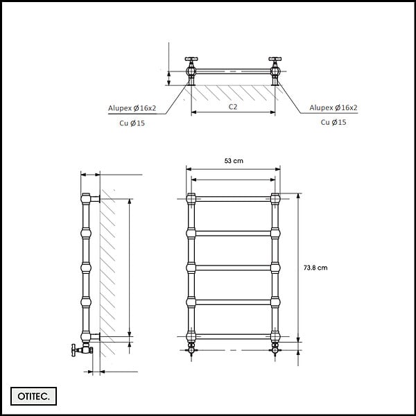 OTITEC - Sèche-serviettes électrique - Avec thermostat connecté - WEMA - 75 x 53 cm - Chrome - 500W - large