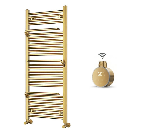 OTITEC - Sèche-serviettes électrique – 120 x 50 cm – Doré – 800W - Avec thermostat connecté - SUDO - large