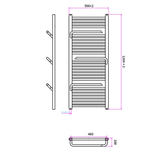 OTITEC - Sèche-serviettes électrique – 120 x 50 cm – Doré – 800W - Avec thermostat connecté - SUDO - large