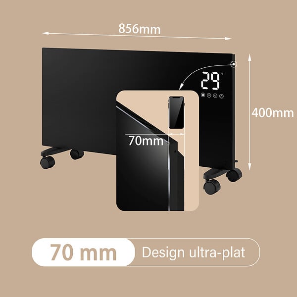 AICA SANITAIRE - Radiateur mobile et mural 70mm NDJ1 - Noir - 1500W - large