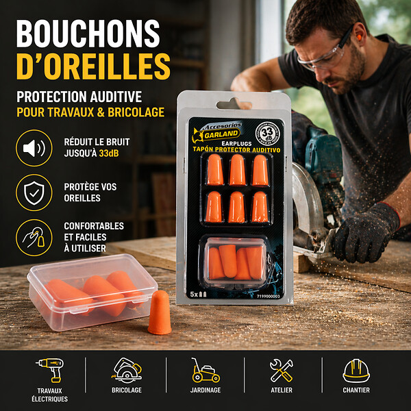 MCCOVER - Bouchons d'oreilles antibruit - 5 paires avec étui - Garland - Réduction de bruit - 33 dB - large