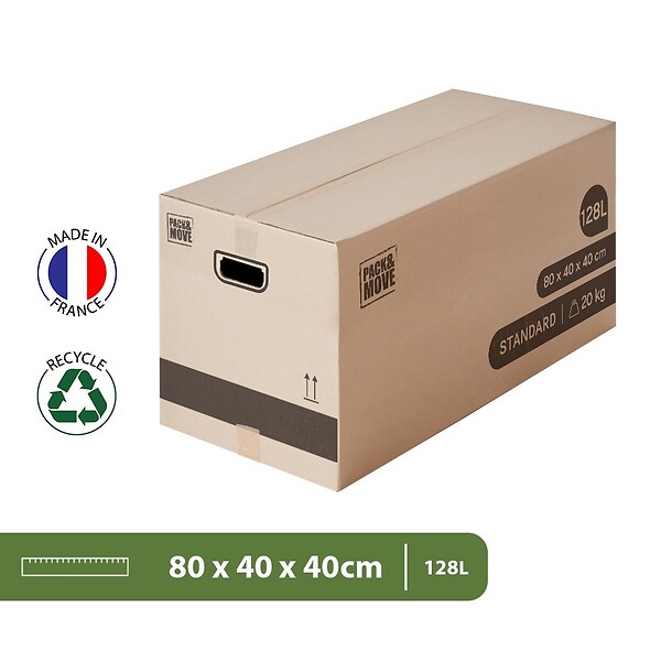 PACK AND MOVE - Pack and Move - Lot 10 cartons déménagement stockage XL - 80 x 40 x 40 cm - Poignées renforcées - 1 adhésif offert - large