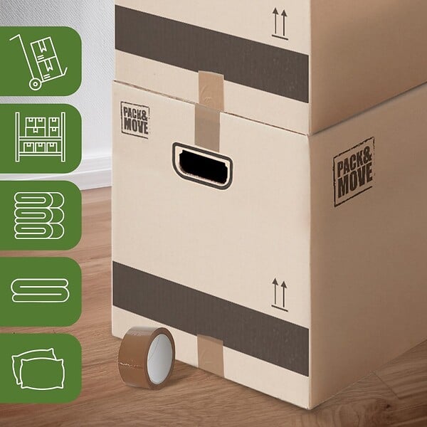 PACK AND MOVE - Pack and Move - Lot 10 cartons déménagement stockage XL - 80 x 40 x 40 cm - Poignées renforcées - 1 adhésif offert - large