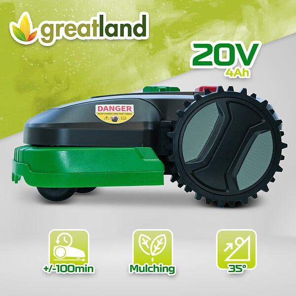 GREATLAND - Robot tondeuse 20V - 900M² - Largeur de coupe 18cm - large