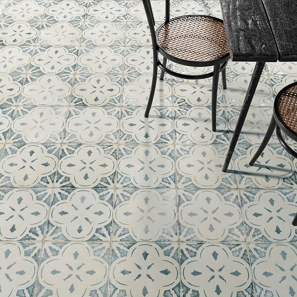 RO'MA NATURE - Carrelage Vintage effet Carreau ciment Bleu 45x45x0,95 cm Calenza - Sol et mur intérieur (vendu par carton de 1 m²) - large
