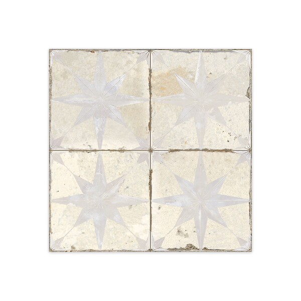 RO'MA NATURE - Carrelage Vintage effet Carreau ciment 3D Etoile Blanche et Fond Blanc 45x45x0,95 cm Sparta - Sol et mur intérieur (vendu par carton de 1 m²) - large