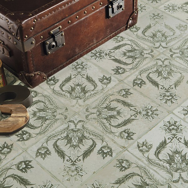 RO'MA NATURE - Carrelage Vintage Vert Leptis 45x45x0,95 cm Camoria - Sol et mur intérieur (vendu par carton de 1 m²) - large