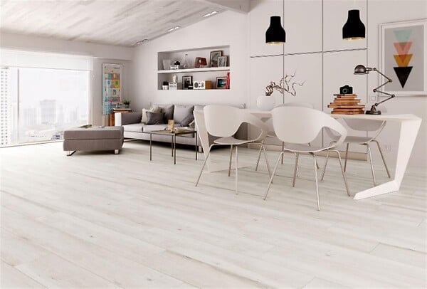 HALCON - Carrelage de sol effet bois - Série ATELIER (23,3 x 120 cm) - Dimensions: 23.3x120 cm - Coloris: Blanco - Non rectifié - Epaisseur: 7.8 mm - large