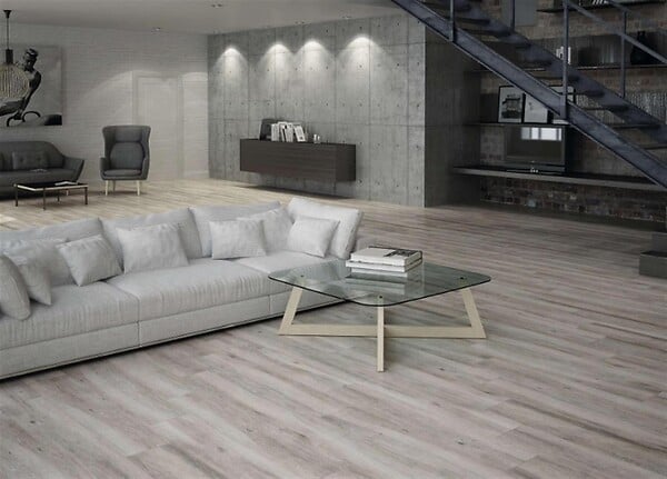 HALCON - Carrelage de sol effet bois - Série ATELIER (23,3 x 120 cm) - Dimensions: 23.3x120 cm - Coloris: Blanco - Non rectifié - Epaisseur: 7.8 mm - large