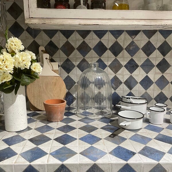 RO'MA NATURE - Carrelage Vintage Bleu Damier 33x33x0,95 cm Solmira - Sol et mur intérieur (vendu par carton de 1,09 m²) - large