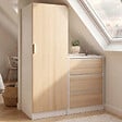 ID MARKET - Armoire 1 porte AMBRE penderie avec commode 3 tiroirs 100 cm modulable façon hêtre et blanc - vignette