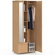 ID MARKET - Armoire 2 portes JULIETTE effet lattes tasseau bois penderie 80 cm avec 2 tiroirs, miroir et étagères - vignette
