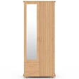 ID MARKET - Armoire 2 portes JULIETTE effet lattes tasseau bois penderie 80 cm avec 2 tiroirs, miroir et étagères - vignette