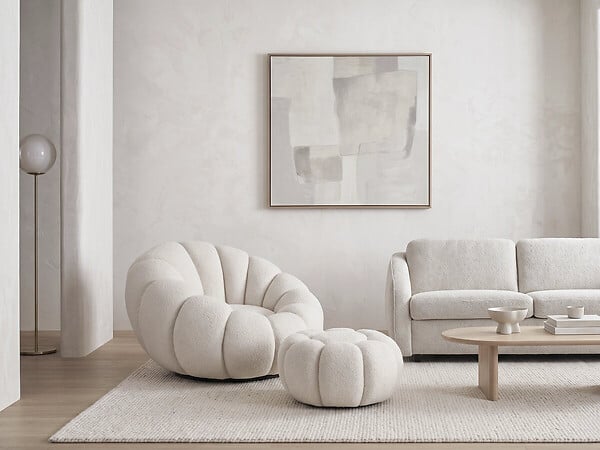 HABITAT ET JARDIN - Fauteuil avec pouf style bubble en tissu bouclette "Élysée" - Crème - large