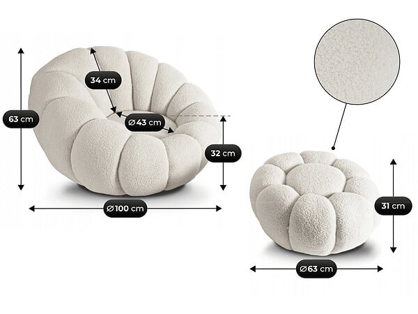 HABITAT ET JARDIN - Fauteuil avec pouf style bubble en tissu bouclette "Élysée" - Crème - large