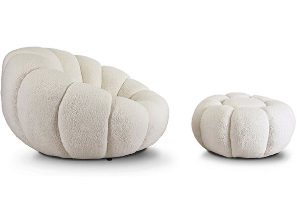 HABITAT ET JARDIN - Fauteuil avec pouf style bubble en tissu bouclette "Élysée" - Crème - large
