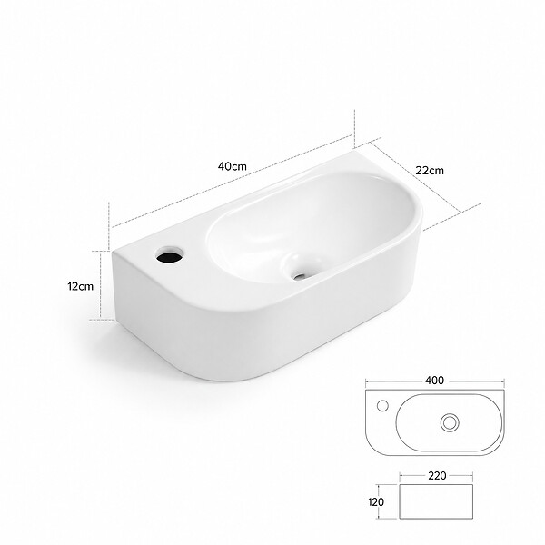 OTITEC - Lave-mains mural gauche  -42 x 22 cm -Blanc -NOVA - large