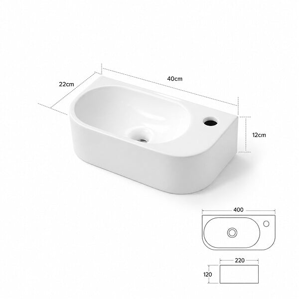 OTITEC - Lave-mains mural droite -42 x 22 cm -Blanc -NOVA - large