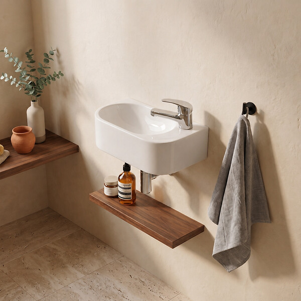 OTITEC - Lave-mains mural droite -42 x 22 cm -Blanc -NOVA - large
