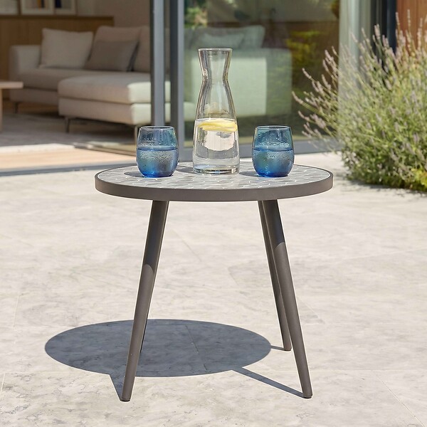 OVIALA - Table basse ronde de jardin en acier noir plateau en céramique - Tivoli - large