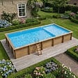 ALTANKA - Piscine hors sol en bois AQUA 10.2 x 5.2 - H.1.45 m avec plage, bleu pâle, fixations à visser - BAS7310OSPL+PLA310 - vignette