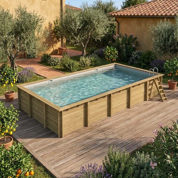 ALTANKA - Piscine hors sol en bois AQUA 10.2 x 5.2 - H.1.45 m, gris clair, cadre en métal - sans dalle - BAS7310OSPU2 - large