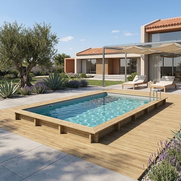 ALTANKA - Piscine hors sol en bois AQUA 10.2 x 5.2 - H.1.45 m, gris clair, cadre en métal - sans dalle - BAS7310OSPU2 - large