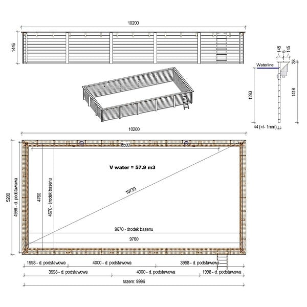 ALTANKA - Piscine hors sol en bois AQUA 10.2 x 5.2 - H.1.45 m, gris clair, cadre en métal - sans dalle - BAS7310OSPU2 - large