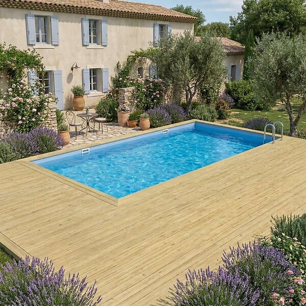 ALTANKA - Piscine hors sol en bois AQUA 10.2 x 5.2 - H.1.45 m, bleu pâle, cadre en métal - sans dalle - BAS7310OSPU - large