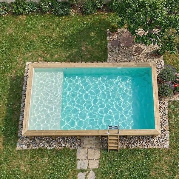 ALTANKA - Piscine hors sol en bois AQUA 10.2 x 5.2 - H.1.45 m avec plage, sable, cadre en métal - sans dalle - BAS7310OSPU3+PLA310 - large