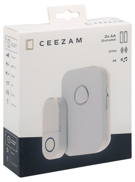 CEEZAM - Sonnette sans fil – Carillon 80 dB, 38 mélodies, bouton poussoir étanche IP44, blanc, portée jusqu'à 100m-CEEZAM - large